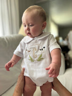 Pointer Hunting Dogs Crest Piped Collar Bubble Romper - Personalized with Initial or Monogram