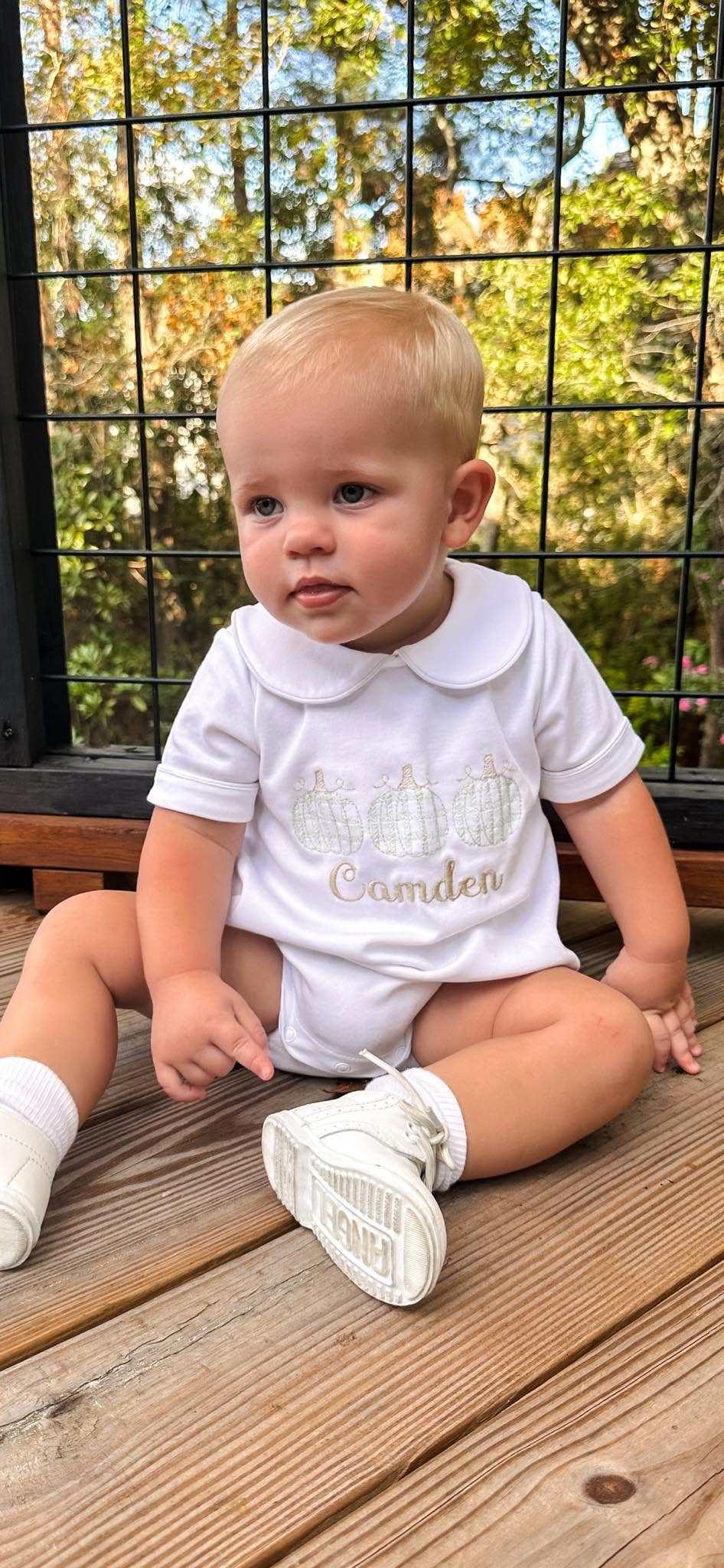 Pumpkin Trio Peter Pan Bubble Romper - Personalized