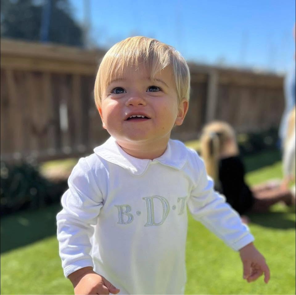 Monogrammed Piped Peter Pan Collar Romper