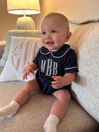 Boys Piped Peter Pan Collar Monogrammed Romper