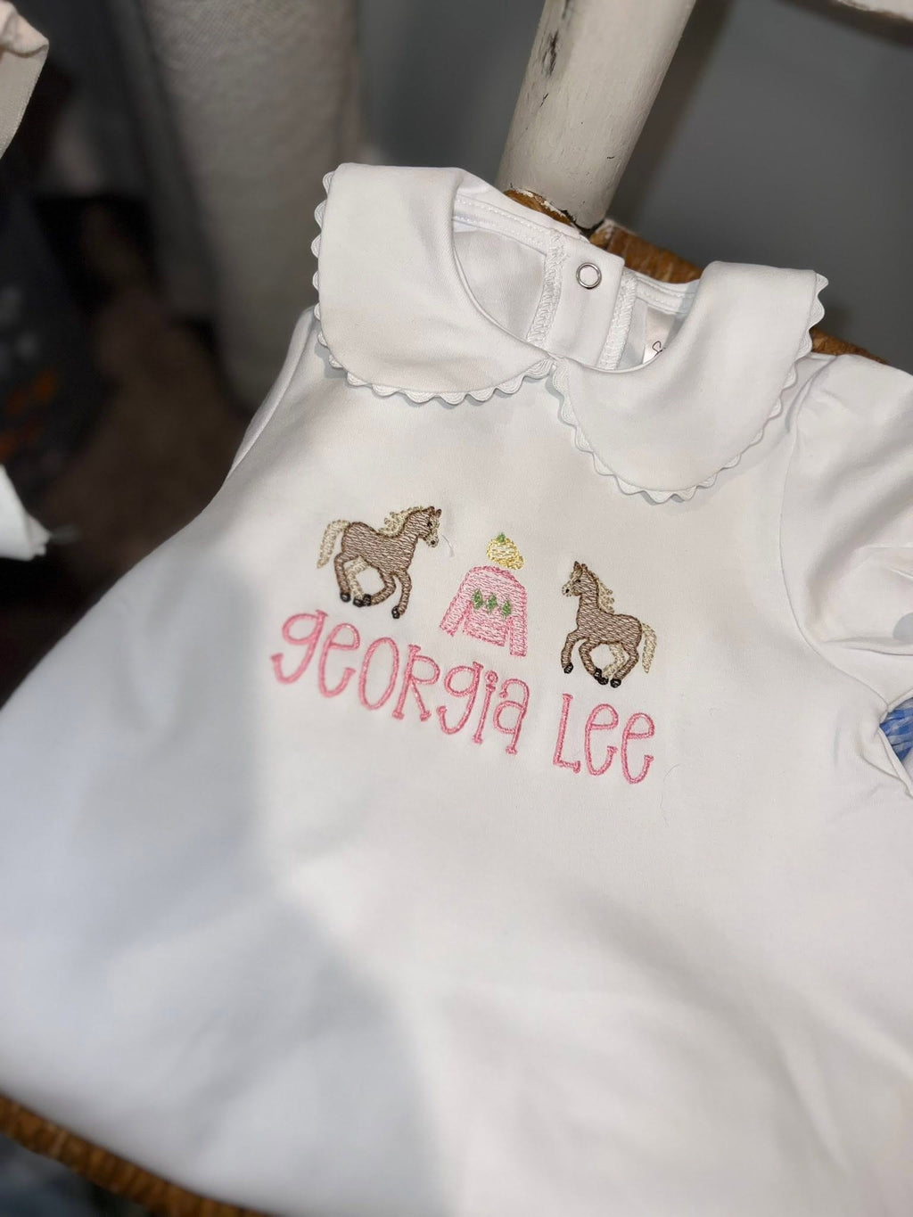 Girl's Kentucky Derby Horse & Jockey Trio Personalized Bubble Romper