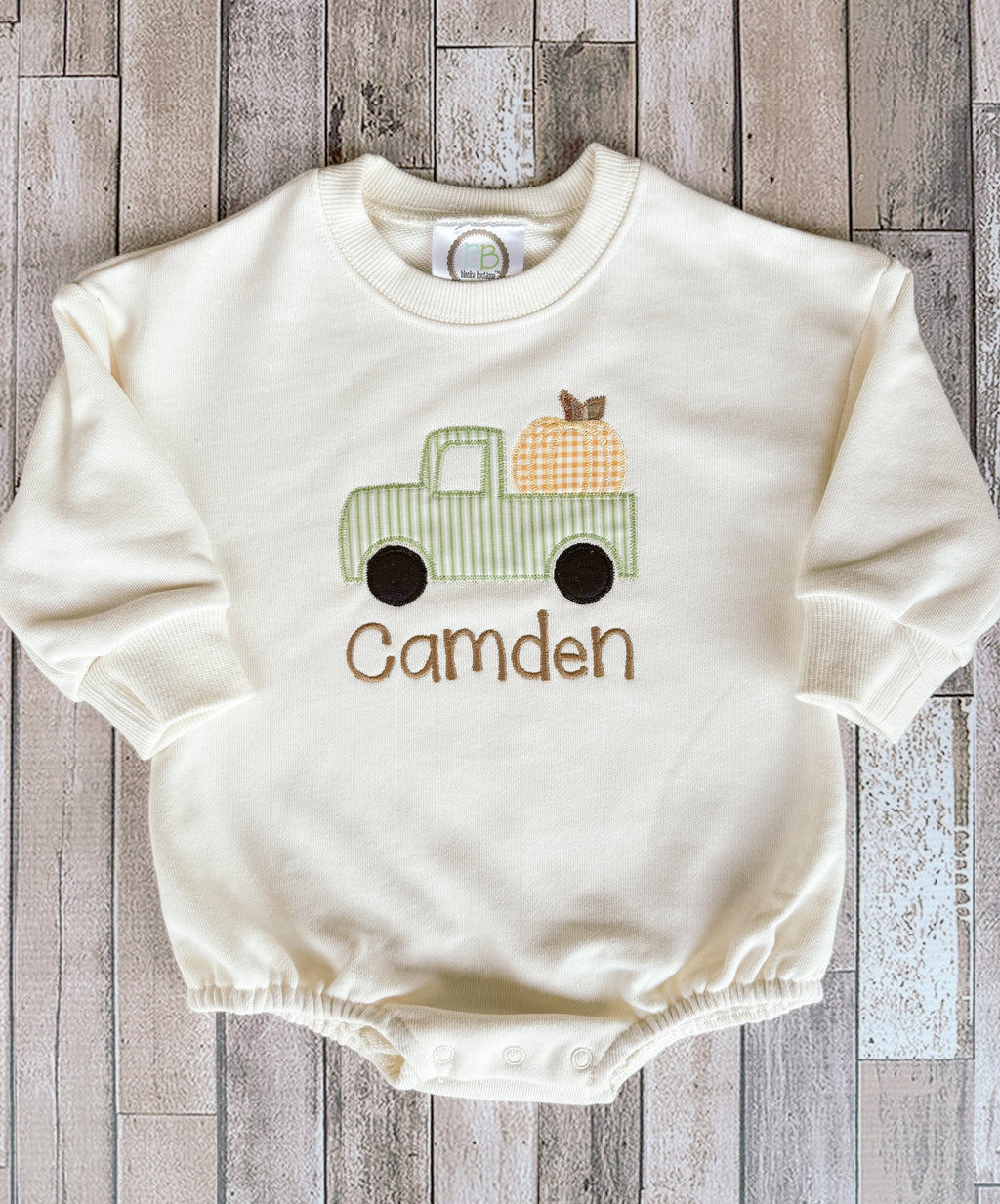 Truck and Pumpkin Applique Sweatshirt Bubble Romper
