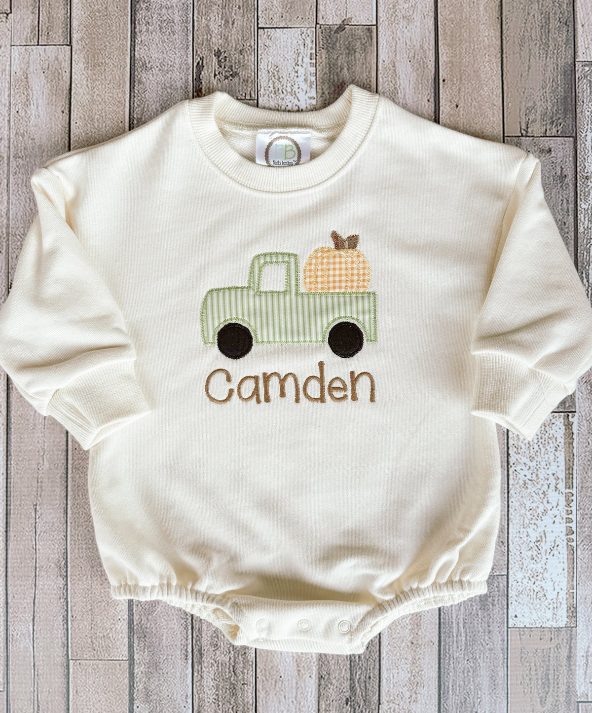 Truck and Pumpkin Applique Sweatshirt Bubble Romper