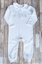 Monogrammed Piped Peter Pan Collar Romper