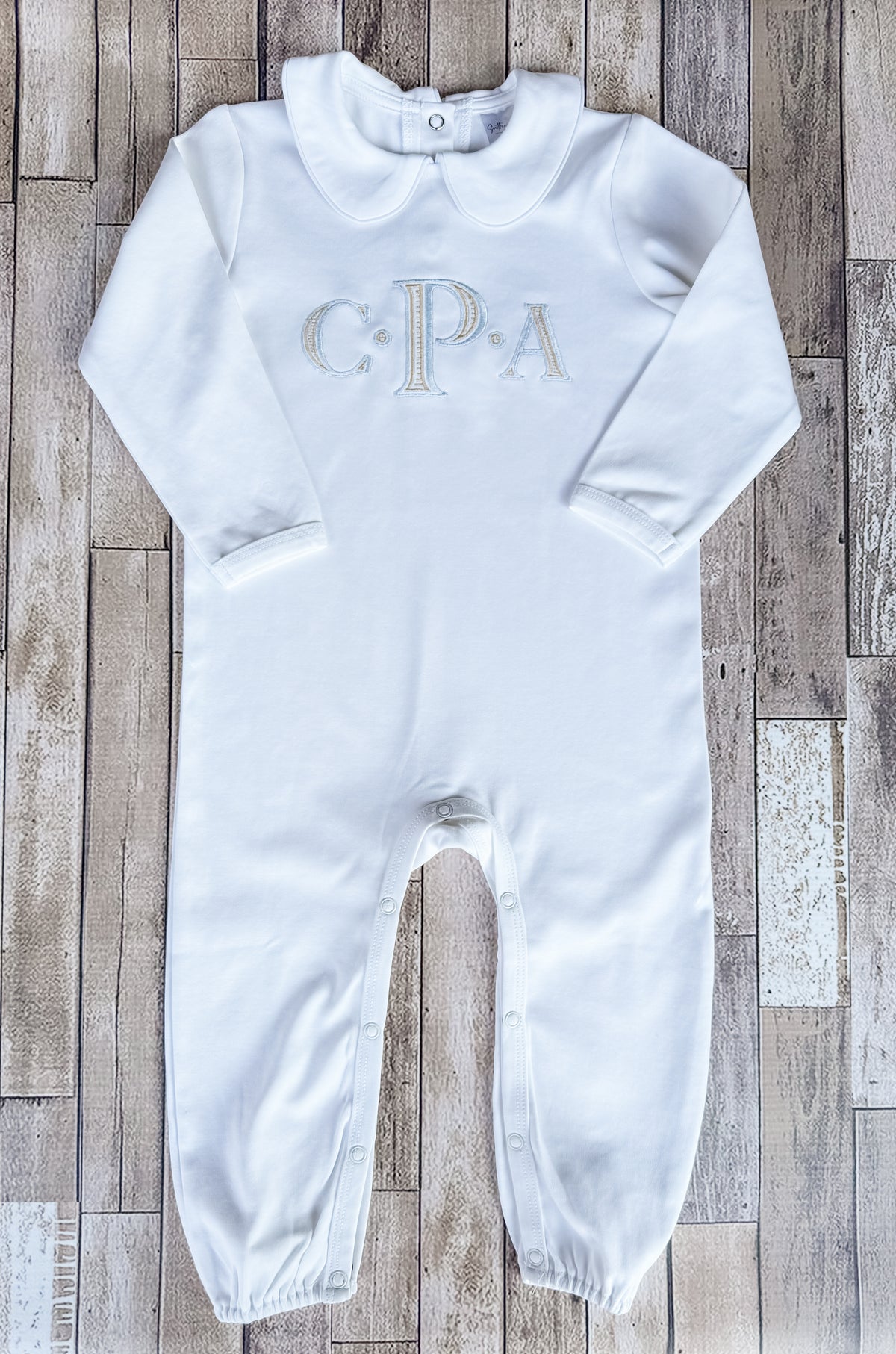Monogrammed Piped Peter Pan Collar Romper