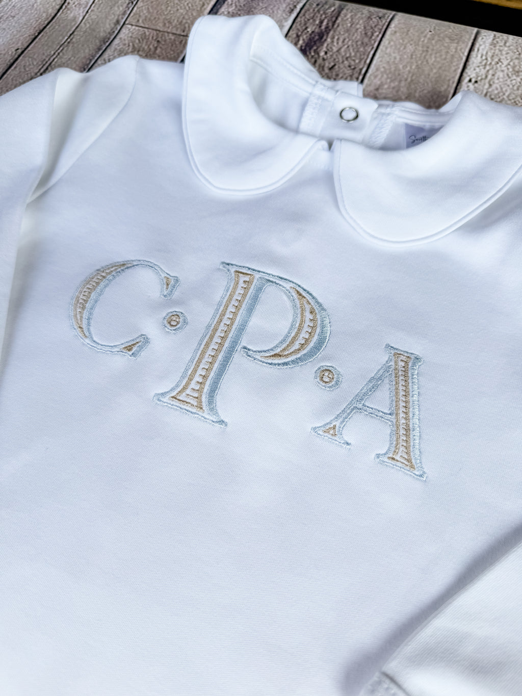 Monogrammed Piped Peter Pan Collar Romper