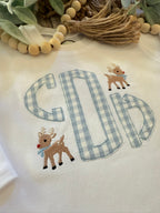 Boys Long sleeve Romper with Applique Monogram & Mini Reindeer