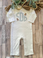 Boys Long sleeve Romper with Applique Monogram & Mini Reindeer