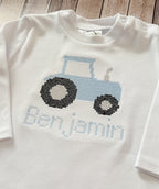 "Cross-Stitched" Tractor Embroidered Longall Romper
