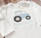 "Cross-Stitched" Tractor Embroidered Longall Romper