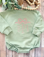 "Cross-Stitch" Bow Monogram Sweatshirt Bubble Romper