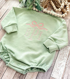 "Cross-Stitch" Bow Monogram Sweatshirt Bubble Romper