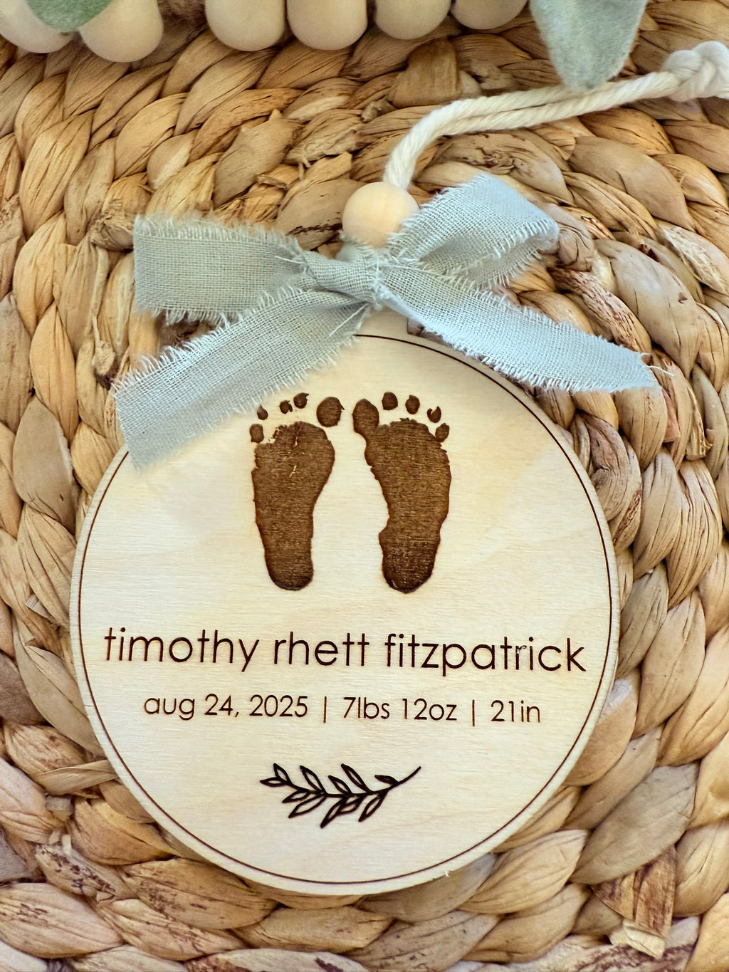 Custom Baby Footprint Birth Stat Ornament