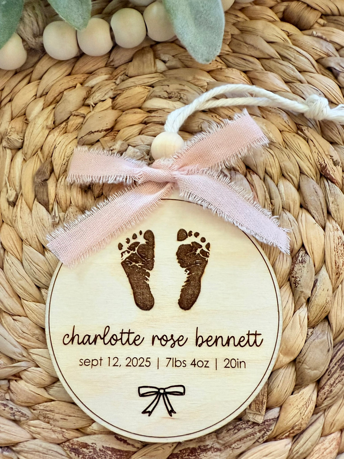 Custom Baby Footprint Birth Stat Ornament