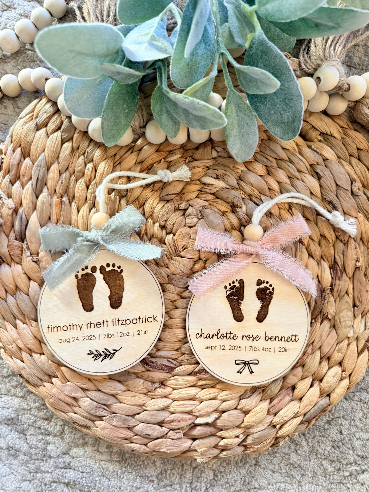 Custom Baby Footprint Birth Stat Ornament