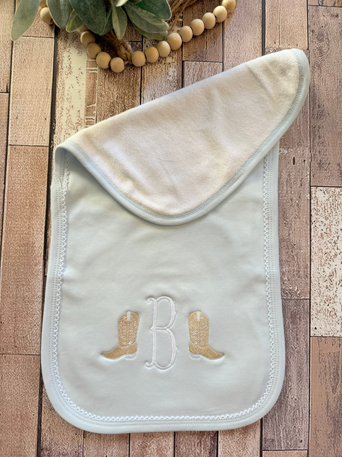 Cowboy Boots Bib & Burp Cloth Set – Monogrammed/Personalized