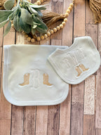 Cowboy Boots Bib & Burp Cloth Set – Monogrammed/Personalized