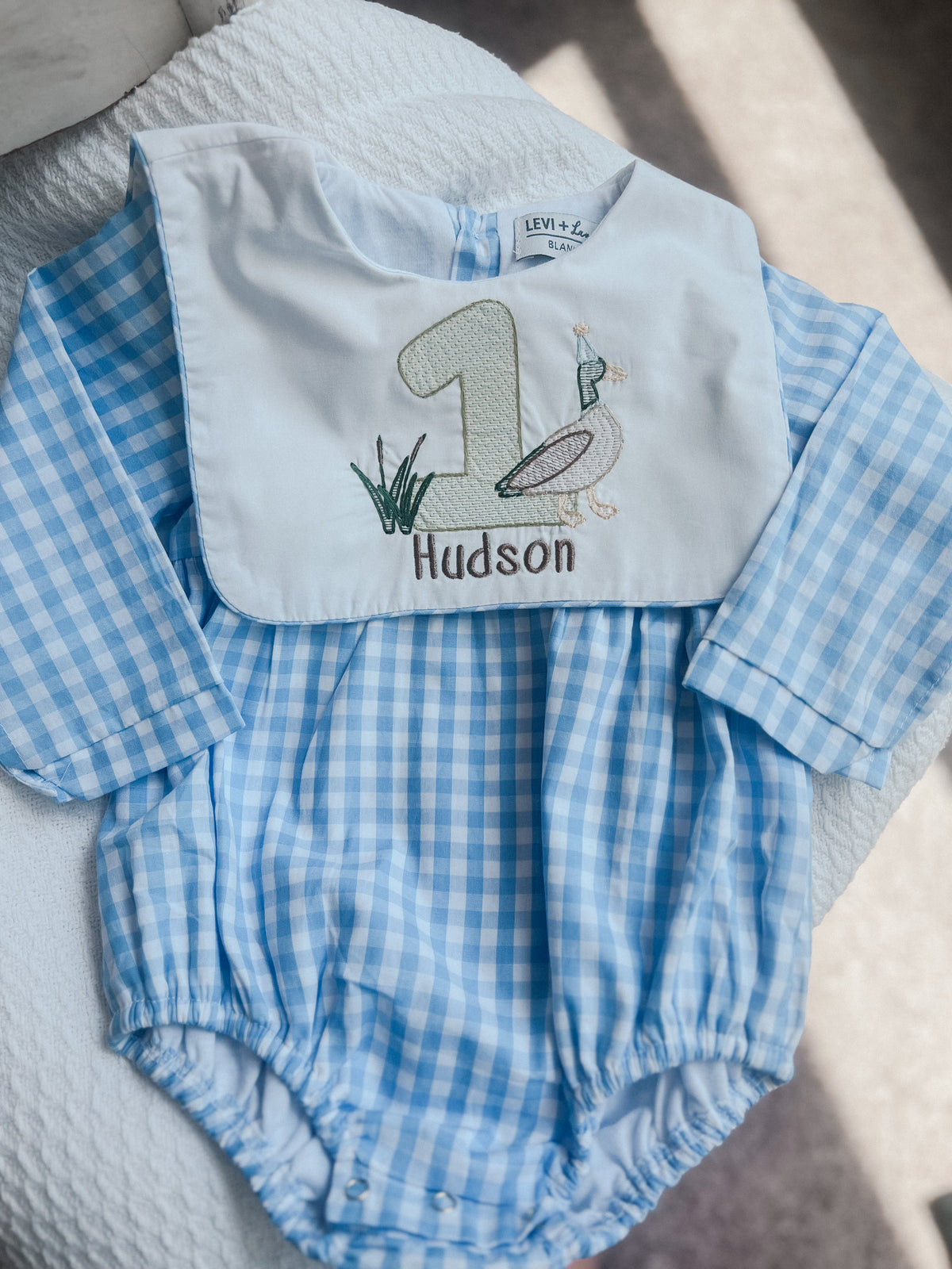 Birthday Long Sleeve Gingham Bubble Rompers