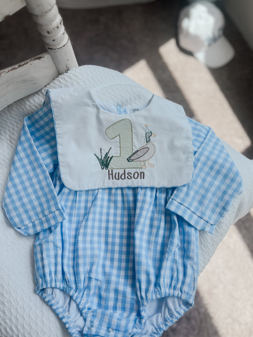 Birthday Long Sleeve Gingham Bubble Rompers