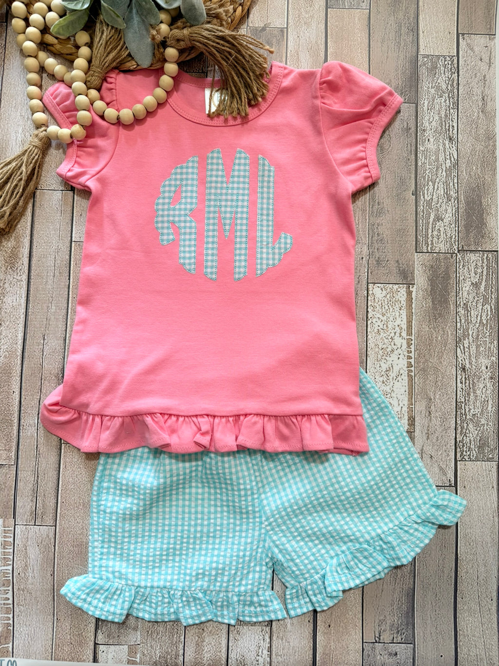 Girl's Monogrammed Applique Ruffle Short Set