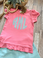 Girl's Monogrammed Applique Ruffle Short Set